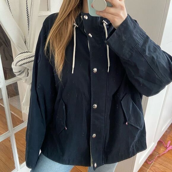 Tommy Hilfiger Navy Cotton Hooded Oversized Anorak Sz Medium - Picture 1 of 13